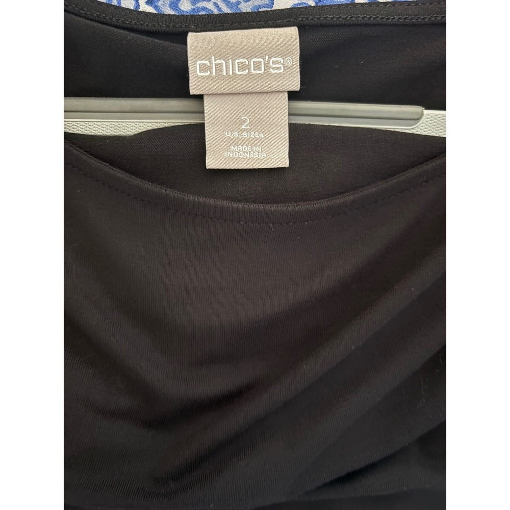 NWT Chico's Touch of Cool Asymmetrical Tunic Top L Black 3/4 Sleeve Stretch $50 - Picture 6 of 6